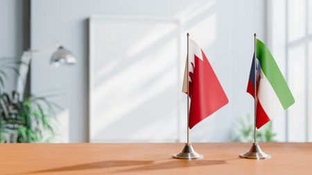 FLAGS OF  BAHRAIN AND EQUATORIAL GUINEA  ON TABLEの写真素材