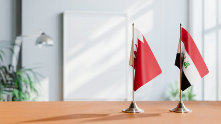 FLAGS OF  BAHRAIN AND IRAQ  ON TABLEの写真素材