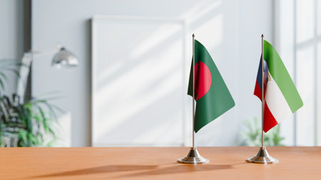 FLAGS OF  BANGLADESH AND EQUATORIAL GUINEA  ON TABLEの写真素材
