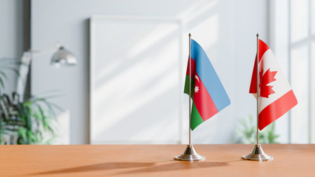 FLAGS OF  AZERBAIJAN AND CANADA  ON TABLEの写真素材