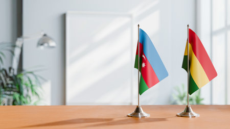 FLAGS OF  AZERBAIJAN AND BOLIVIA  ON TABLEの写真素材