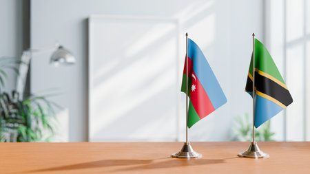 FLAGS OF  AZERBAIJAN AND TANZANIA  ON TABLEの写真素材