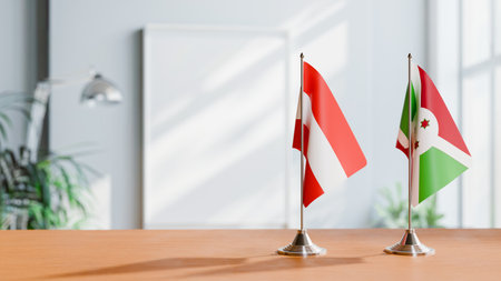 FLAGS OF  AUSTRIA AND BURUNDI  ON TABLEの写真素材