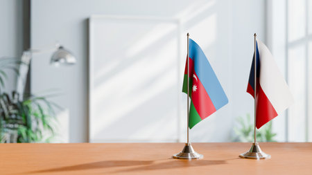 FLAGS OF  AZERBAIJAN AND CZECH REPUBLIC  ON TABLEの写真素材