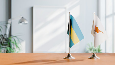FLAGS OF  BAHAMAS AND CYPRUS  ON TABLEの写真素材