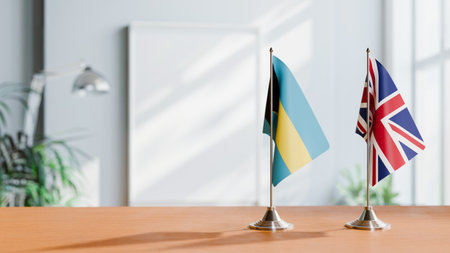 FLAGS OF  BAHAMAS AND UNITED KINGDOM  ON TABLEの写真素材