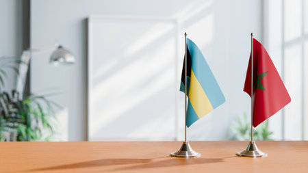 FLAGS OF  BAHAMAS AND MOROCCO  ON TABLEの写真素材