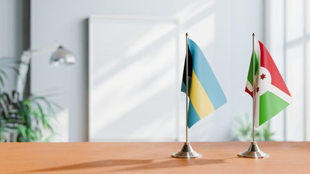 FLAGS OF  BAHAMAS AND BURUNDI  ON TABLEの写真素材