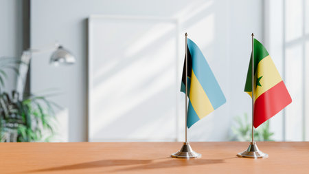 FLAGS OF  BAHAMAS AND SENEGAL  ON TABLEの写真素材
