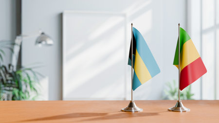 FLAGS OF BAHAMAS AND MALI ON TABLEの写真素材