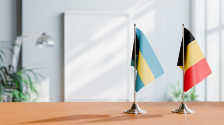 FLAGS OF BAHAMAS AND CHAD ON TABLEの写真素材