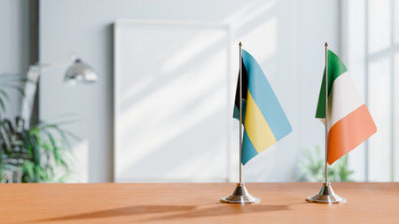 FLAGS OF  BAHAMAS AND IRELAND  ON TABLEの写真素材