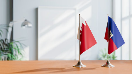 FLAGS OF  BAHRAIN AND HAITI  ON TABLEの写真素材