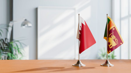 FLAGS OF  BAHRAIN AND SRI LANKA  ON TABLE
