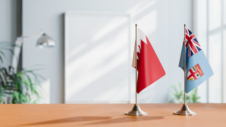 FLAGS OF  BAHRAIN AND FIJI  ON TABLEの写真素材