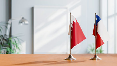 FLAGS OF  BAHRAIN AND CHILE  ON TABLE