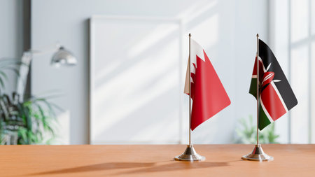 FLAGS OF  BAHRAIN AND KENYA  ON TABLE