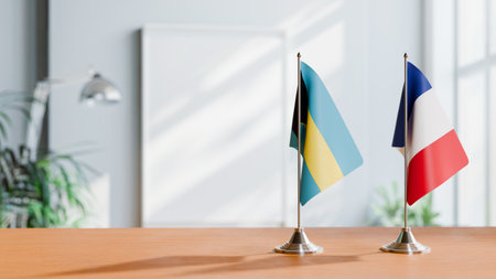 FLAGS OF  BAHAMAS AND FRANCE  ON TABLEの写真素材