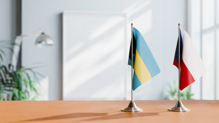 FLAGS OF CZECH REPUBLIC ON TABLEの写真素材