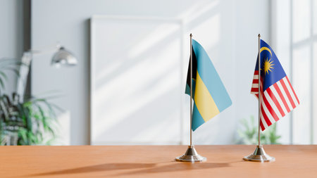 FLAGS OF  BAHAMAS AND MALAYSIA  ON TABLEの写真素材