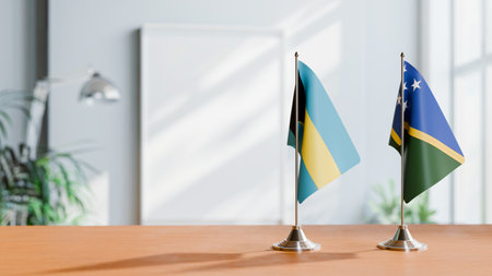 FLAGS OF  BAHAMAS AND SOLOMON ISLANDS  ON TABLEの写真素材