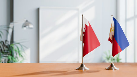 FLAGS OF  BAHRAIN AND PHILIPPINES  ON TABLEの写真素材