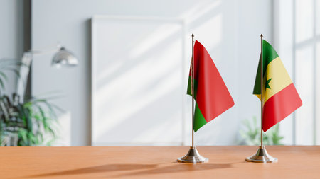 FLAGS OF  BELARUS AND SENEGAL  ON TABLEの写真素材
