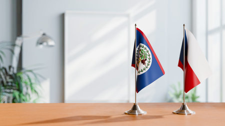 FLAGS OF BELIZE AND CZECH REPUBLIC ON TABLE