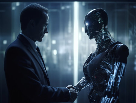 Businessman handshake with AI robot, generative AIの素材