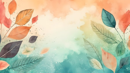 Autumn watercolor background with leaves. Watercolor hand drawn illustration.の素材
