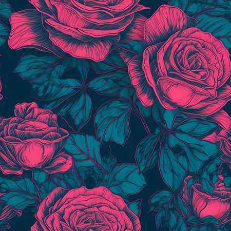 Seamless pattern with roses on dark blue background. Vector illustration.の素材