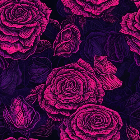 Seamless pattern with pink roses on dark background. Vector illustration.の素材