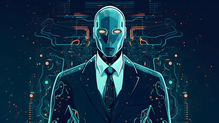 Robot cyborg in suit and tie. Artificial intelligence concept. 3D Renderingの素材