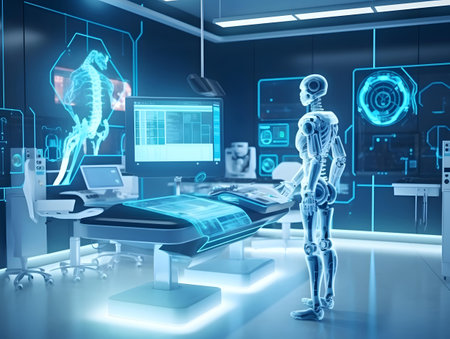 3d rendering x-ray image of human body in surgery roomの素材