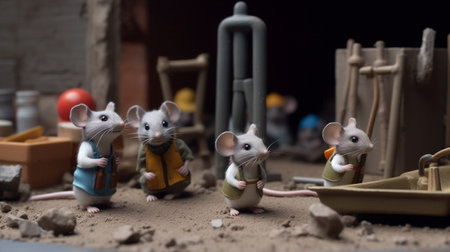 Miniature of a group of rats. Toy figures. Selective focus.の素材