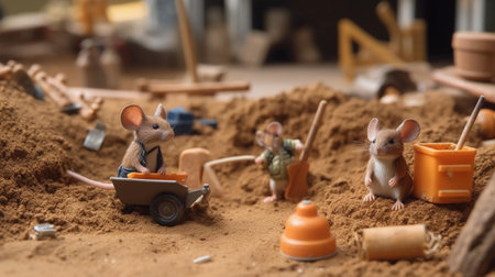 Miniature people, rat and mouse working in a pottery workshopの素材