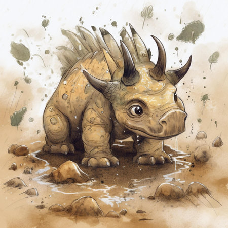 Triceratops dinosaur. Watercolor hand drawn illustration.の素材