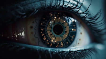 Close up of human eye. Digital vision concept. 3D renderingの素材