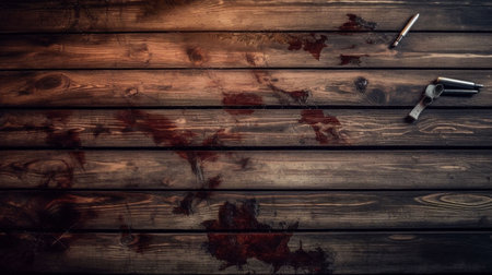 Halloween background with blood on wooden table, top view, copy spaceの素材