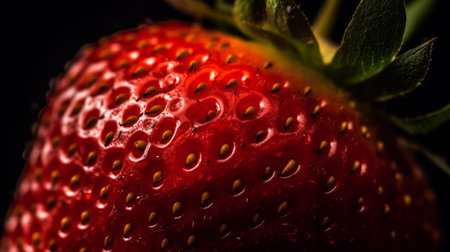 Strawberry close-up on a black background, macro photographyの素材