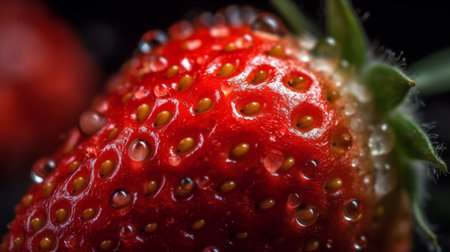 Strawberry with water droplets on a dark background. Macroの素材