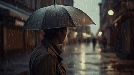 Woman with umbrella in rain. Rainy day. Rainy day.の素材