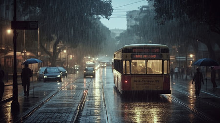 Heavy rain on the streets of the city. Rainy day.の素材