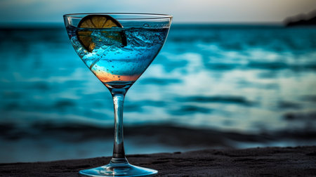 Cocktail on the beach at sunset. Cocktail on the beach.の素材