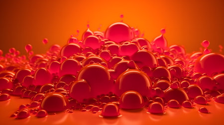 3d rendering of red hearts on orange background. 3d illustration.の素材