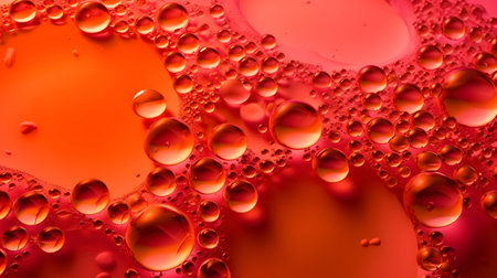 bright oily drops in water with colorful background, close-up viewの素材