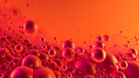 3d illustration of red spheres floating in water. Abstract background.の素材