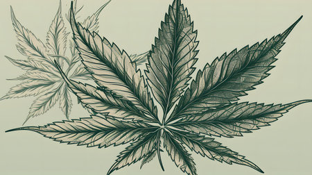 Cannabis leaf. Hand drawn illustration of cannabis leaf. Medical marijuana.の素材