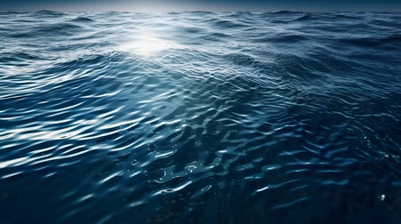 Blue sea surface with sun and waves. 3d render illustration.の素材