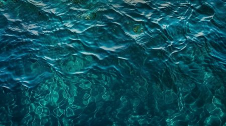 Blue sea water background. Texture of water surface with waves and bubblesの素材